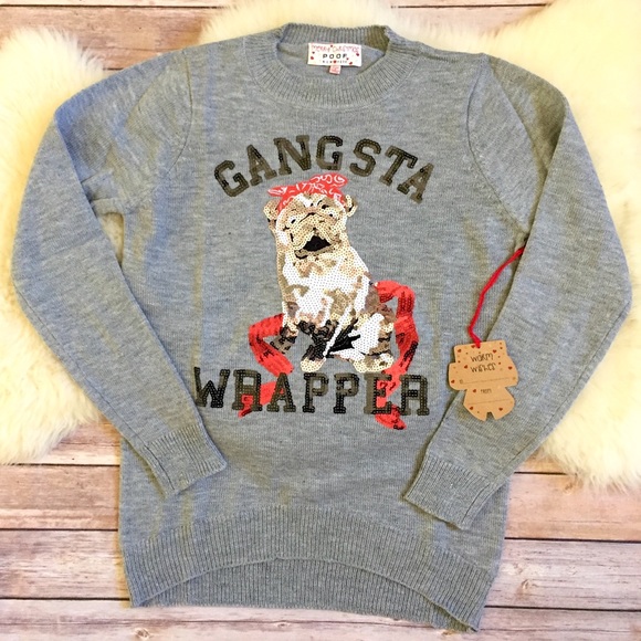 Last One- Sequin Gangsta Wrapper Christmas Sweater - Picture 2 of 8